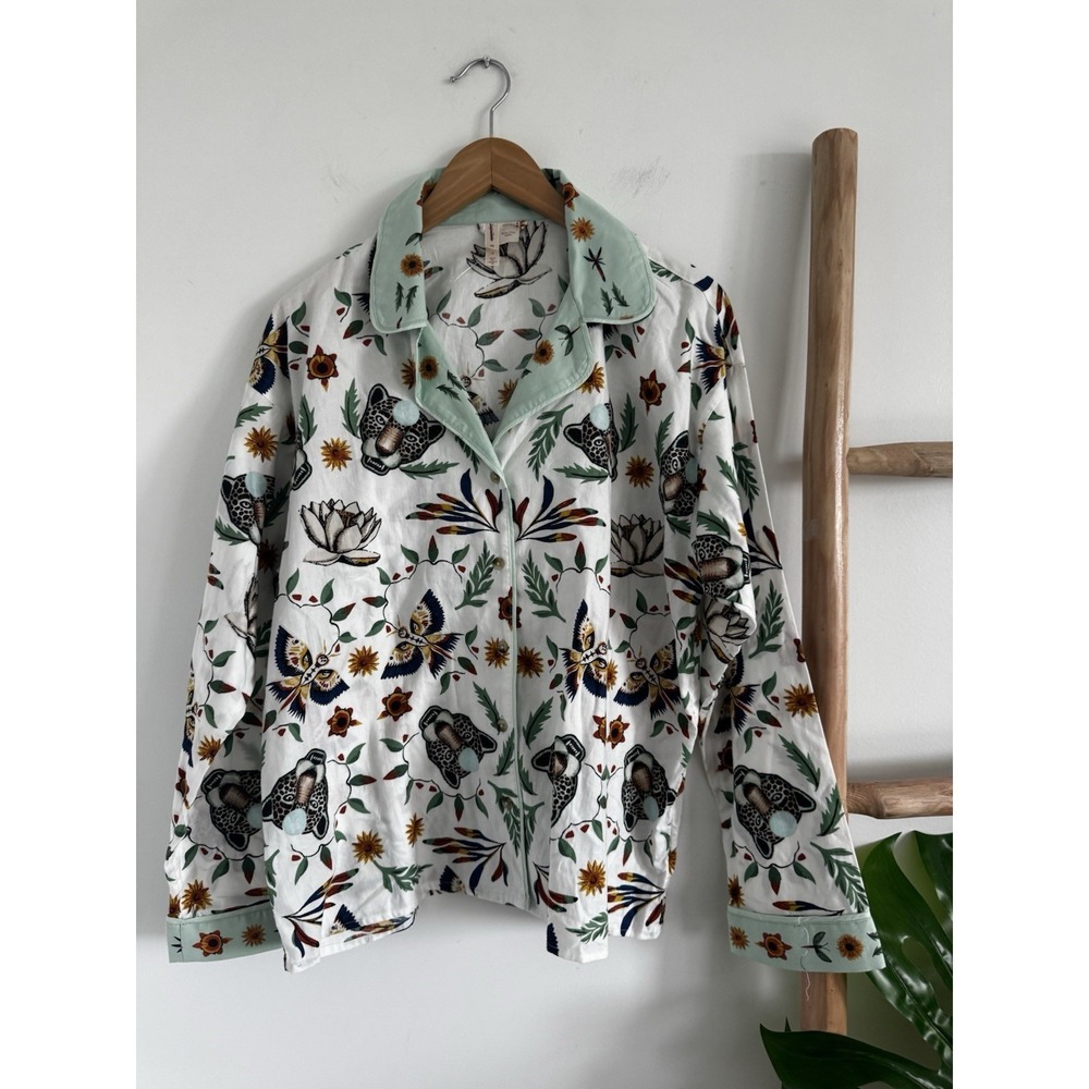 Anthropologie LyreBird Cloud Flannel Pajama Top Sleep Shirt Leopard M - Picture 2 of 7